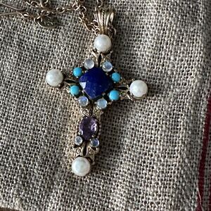 Nicky Butler Blue and Purple Cross Necklace